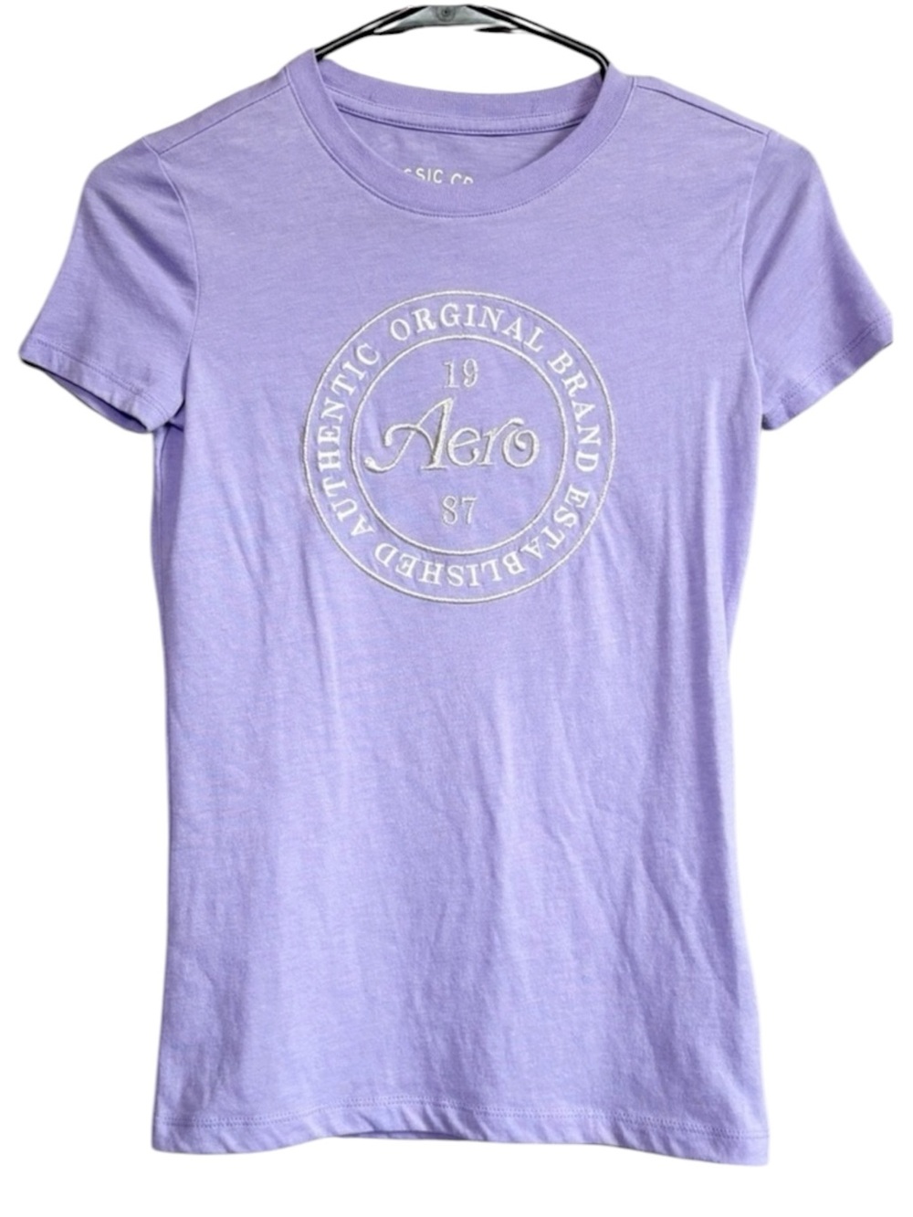 AEROPOSTALE Purple Logo Graphic Fitted Short Sleeve Tee T-Shirt Women’s XS Y2K